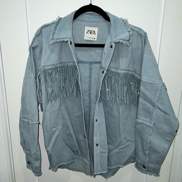 Zara Jackets & Blazers - ✨ Zara Denim Rhinestone Fringed Jacket